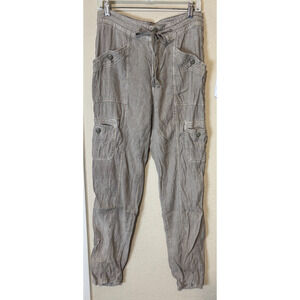 AMERICAN EAGLE Khaki Linen Blend Pants Cargo drawstring waist sz 8L tall